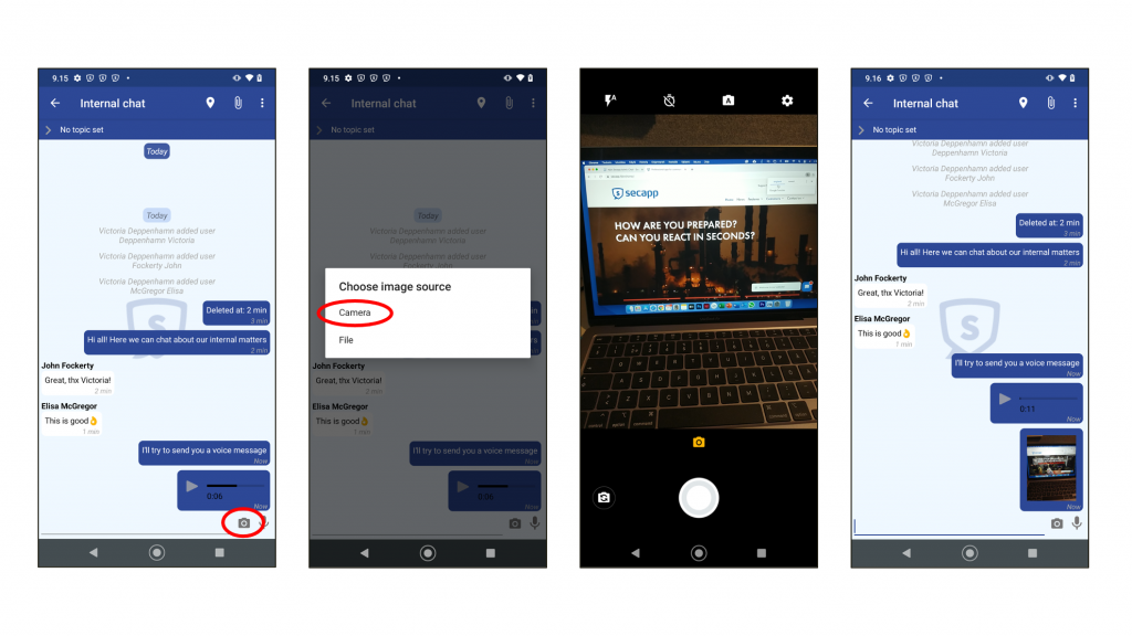Adding a photo in Secapp chat on iOS