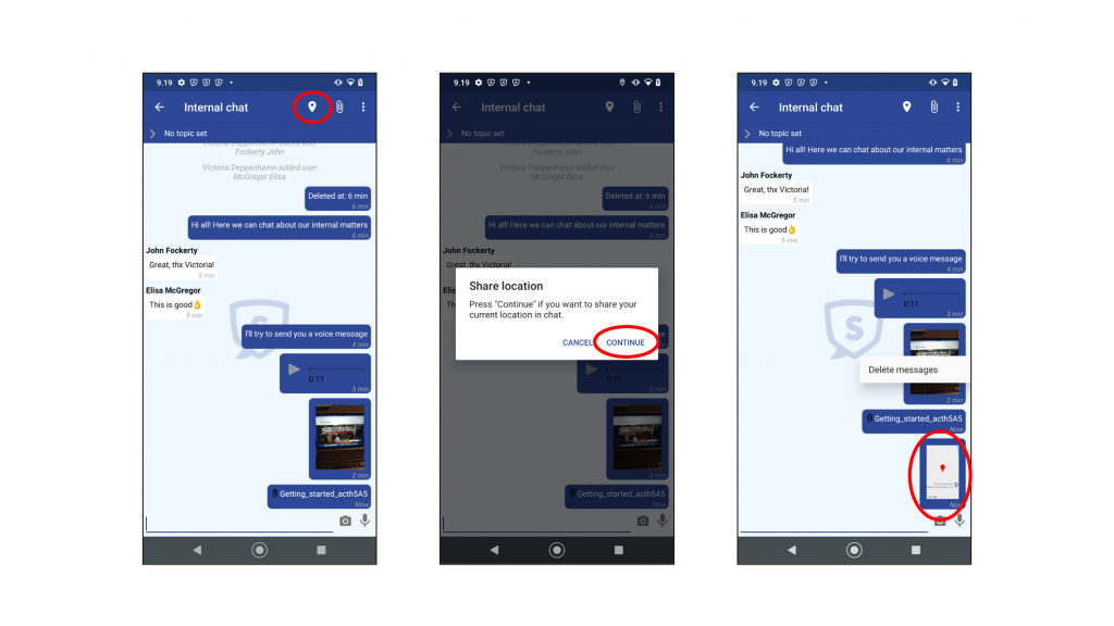 Sharing a location in Secapp chat on android