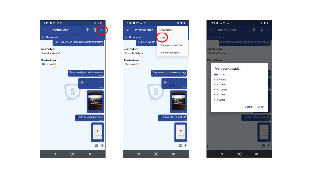 Muting a conversation in Secapp chat on android